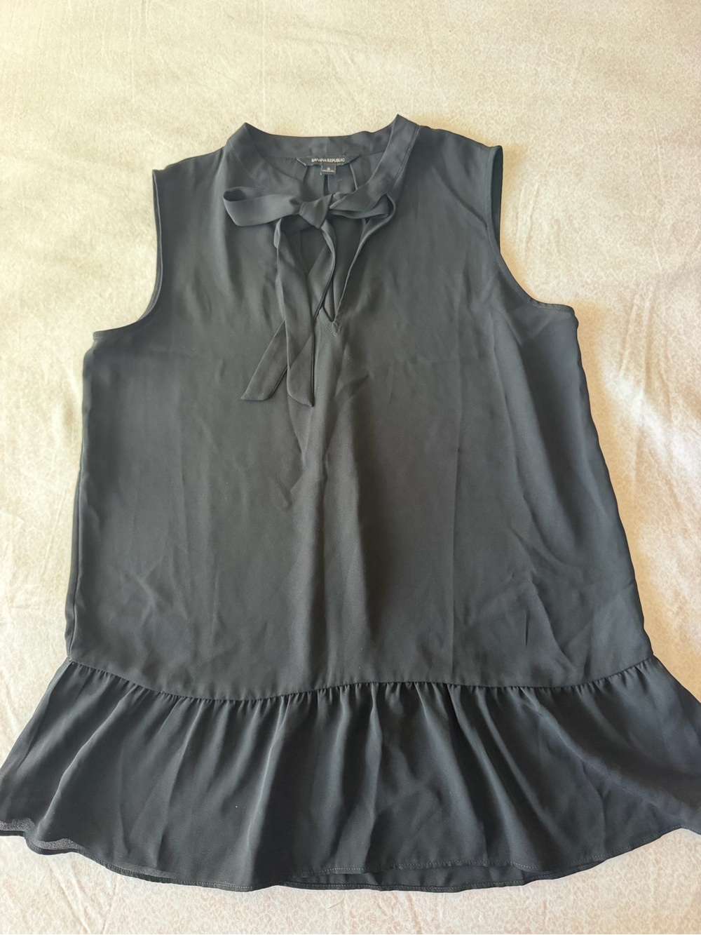 Banana Republic Black Sleeveless Tie-Neck Ruffle-Hem Top